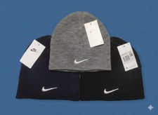 Nike Beanie Hat Cotton Wooly Winter Cold Mens Womens Kids Black Grey Navy