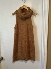 Show Me Your Mumu Sweater Dress Fauna Tan Knit Turtleneck Sleeveless Fuzzy Sz XS