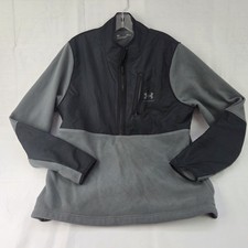 Under Armour Fleece Pullover Jacket Mens Large Gray Black Athletic Lightweight