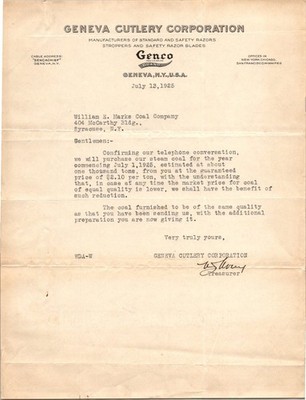 1925 Geneva Cutlery Corporation Letterhead Business Ephemera USA