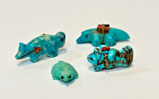 Four Zuni Turquoise Animal Fetishes