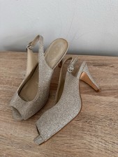 Debut Silver Glitter Peep Toe Heels Wide Fit Size 4 / 37 Wedding Summer Party