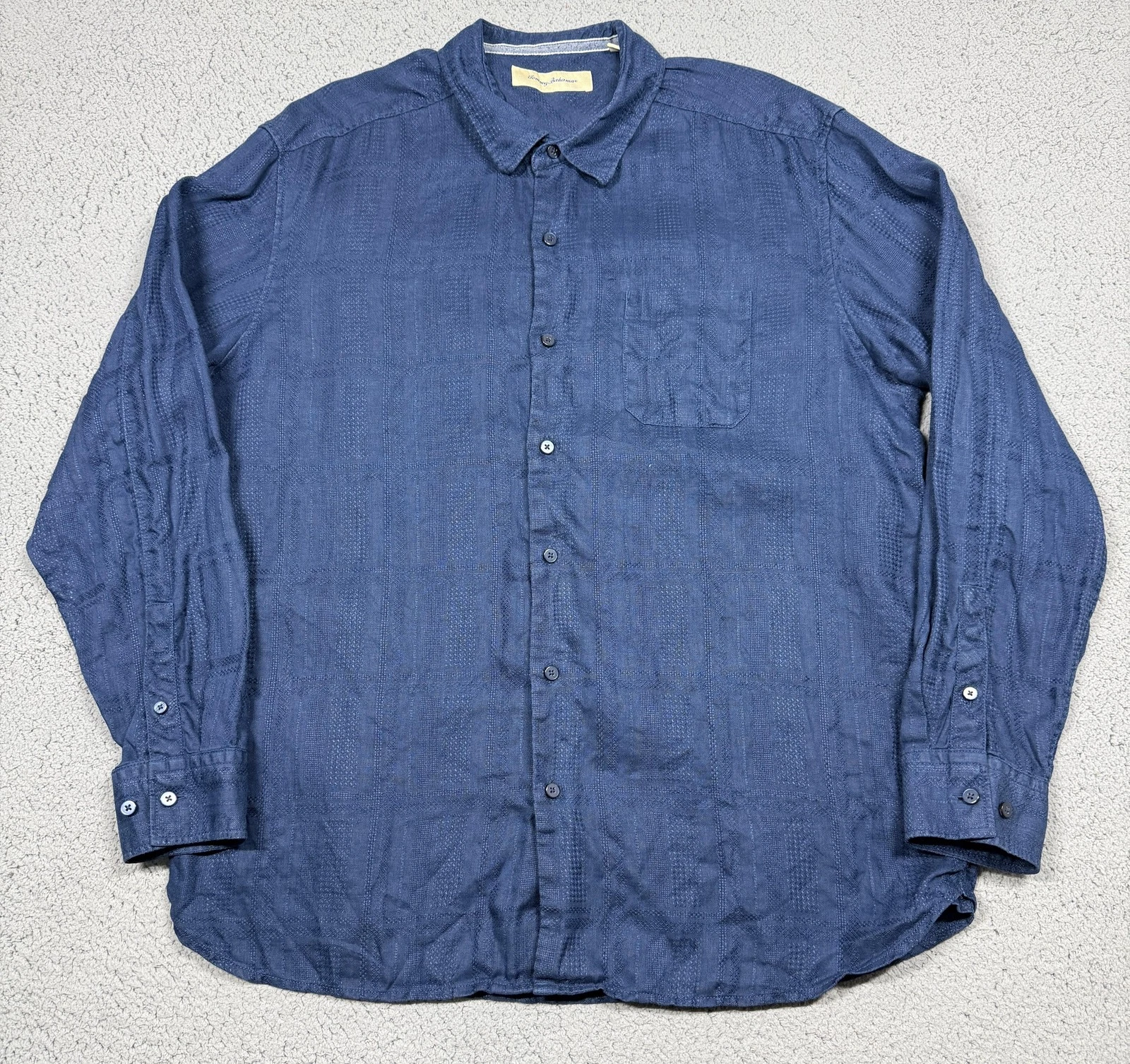 Tommy Bahama Linen Shirt Mens XL Blue Textured Long Sleeve Button Up Casual