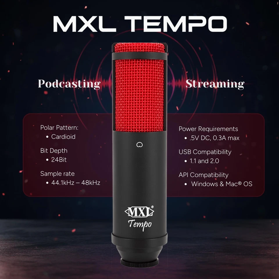 MXL Mics, 1 Instrument Condenser Microphone, Black/Red, 2.95 x 5.91 x 12.20 - Image 2 of 4