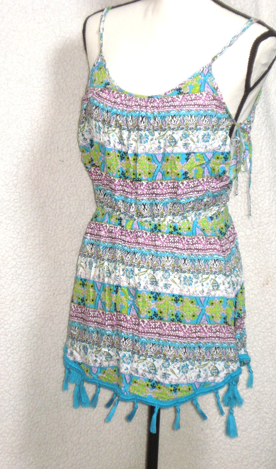 VICTORIA SECRET ~  MULTI Color Romper Swim COVER UP Tassel Fringe Dress ~SIZE S