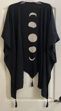 Punk Rave Moon Phases Gothic Fashion Shawl Black Tassels