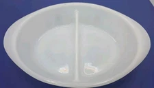 Glasbake Vintage Milk Glass Casserole Dish Divided Baking Dish Flowers J2352 USA