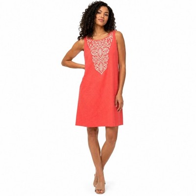Eliza J Womens Shift Dress Coral Pink 10 Linen Blend Embroidered Boho