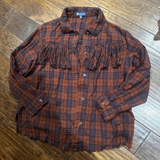 Democracy Plaid Shacket with Fringe in Rust Multi