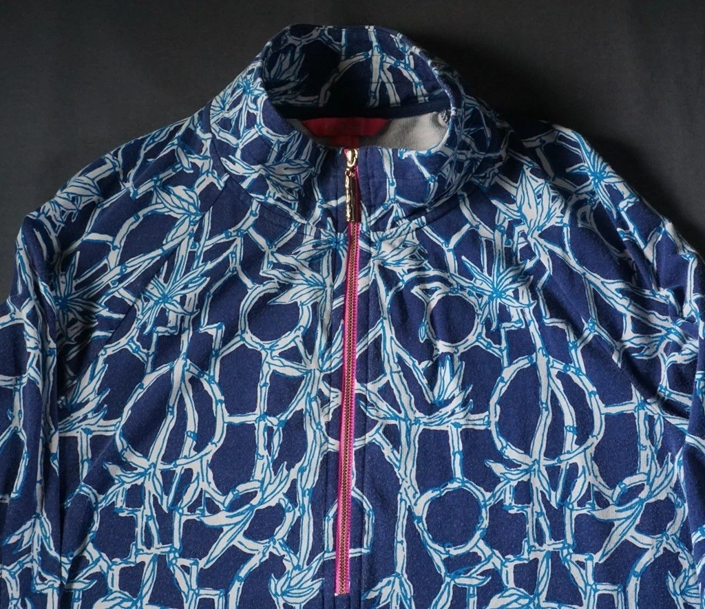 Lilly Pulitzer Jacket Womens Medium Quarter Zip Lightweight Bamboo Pattern