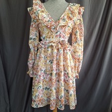 NWT M Floral Ruffle Dress Bare Back Easy Fit Washable Feminine Ruffles Coquette