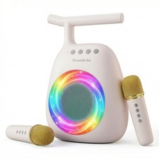 Karaoke Machine for Adults Kids, Mini Portable Bluetooth Speaker with 2 Beige
