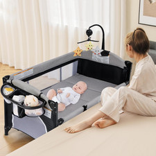 5-in-1 Portable Baby Bedside Sleeper with Bassinet  Diaper Changer - Gray
