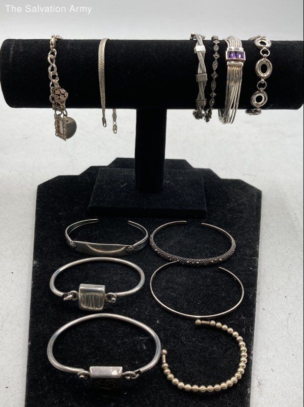 925 Sterling Silver Cuff Bangle And Tennis Bracelets Mixed Lot 150 Grams