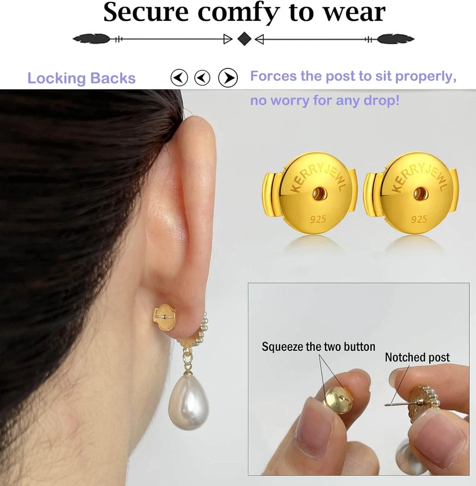 Brinco de bloqueio banhado a ouro 14K substituições para parafusos de diamante, 2 pares 925 ester - Imagem 2 de 4