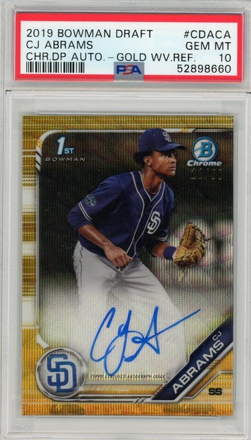 2019 Bowman Chrome Draft Gold Wave Refractor Auto #CDACA CJ Abrams /50 PSA 10