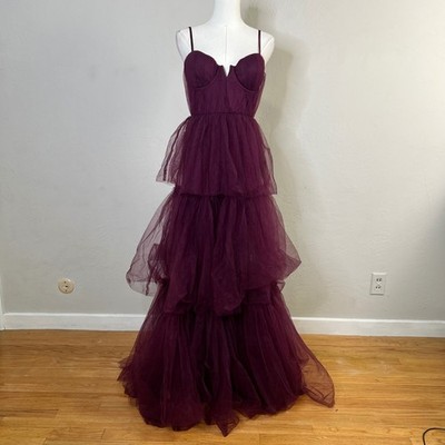 Lulus Gown Size Small Plum Purple Tulle Tiered Bustier Sweetheart Maxi Dress