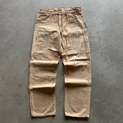Vintage Dickies Carpenter Pants Size 34x34 Faded Tan Heavy Canvas Painter Worker