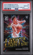 24-25 Optic - Lights Out Zaccharie Risacher #4 Fast Break Gold Prizm /10 PSA 10