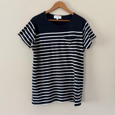 La Ligne T-Shirt Dress M Navy White Breton Stripe Cotton Short Sleeve Pocket Tee