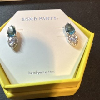 BP Stud Earrings Lab Created London Blue Sapphire Rhodium Plated RBP3500