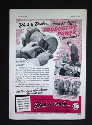 Original 1953 Werbung Black & Decker elektrische Tischschleifmaschinen