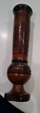 Hand-Carved Wooden Vase with Foliage Design, MCM or Boho Style, 10  high