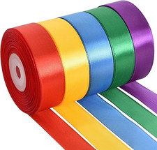 1 Inch X 125 Yards 5 Colors Satin Ribbon Rolls, Mixed Bright Dark Gorgeous Color