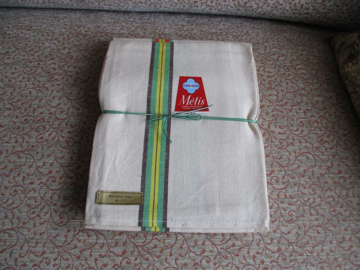 Lot De 7 Torchons En Métis – Beige Et Bleu – Neufs Et Vintage