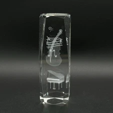 3D Laser Etched Crystal Glass Grand Piano And Cello 6 X 2 X 2 Inches Very Cool