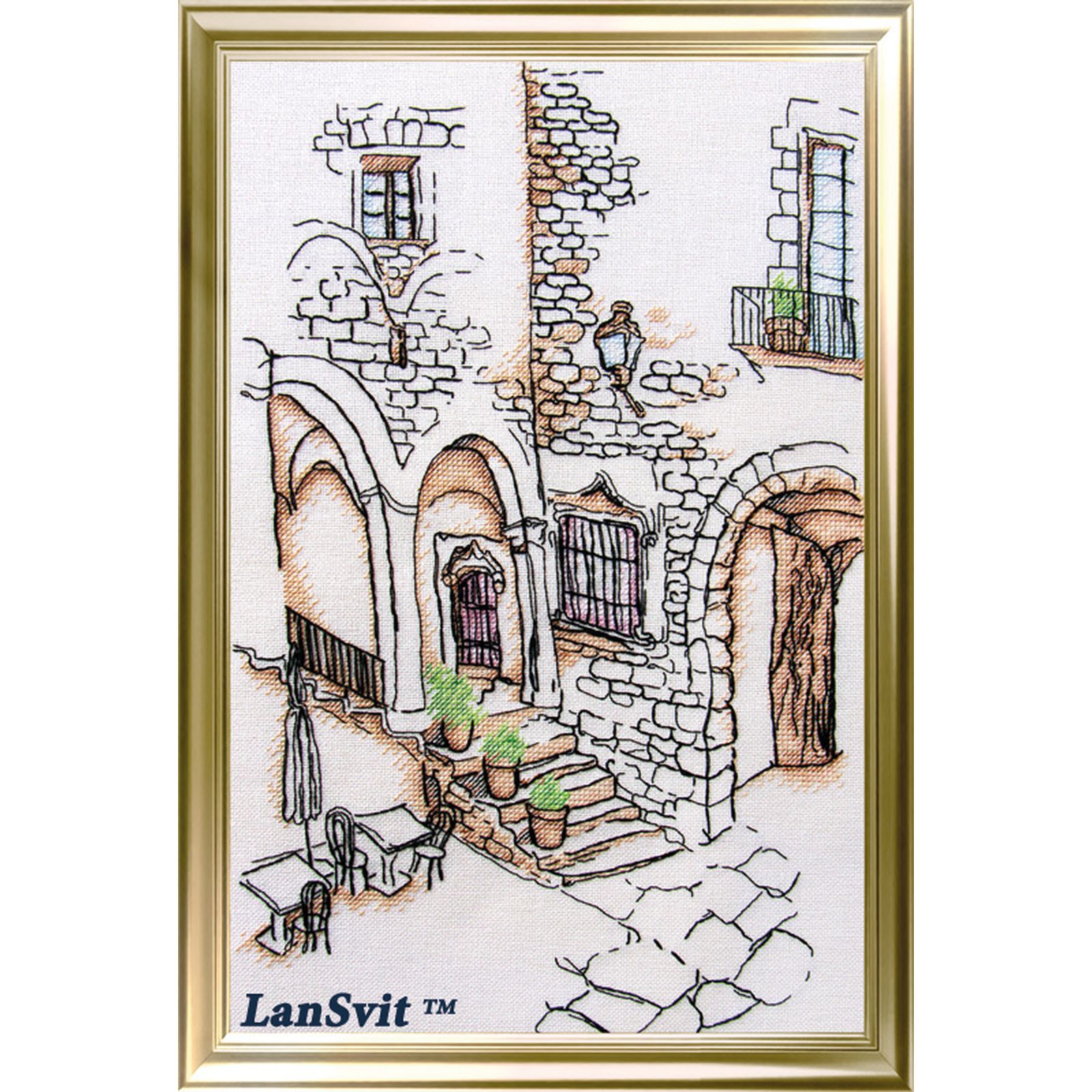 Broderie point de croix LanSvit Patio en Espagne pour décoration murale salon