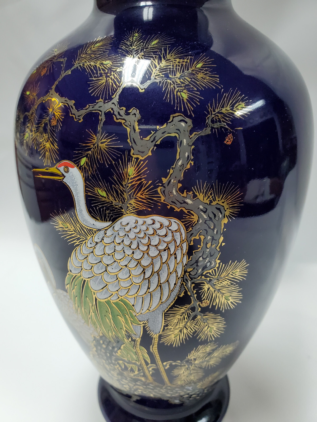 Vintage Kutani Vase Hand Painted Made in Japan, Cobalt Blue porcelain