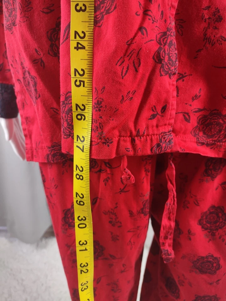Acogedor pijama rojo 100 % algodón con patrón de rosas Nautica, conjunto de salón ropa de dormir talla L Foto 3 de 4