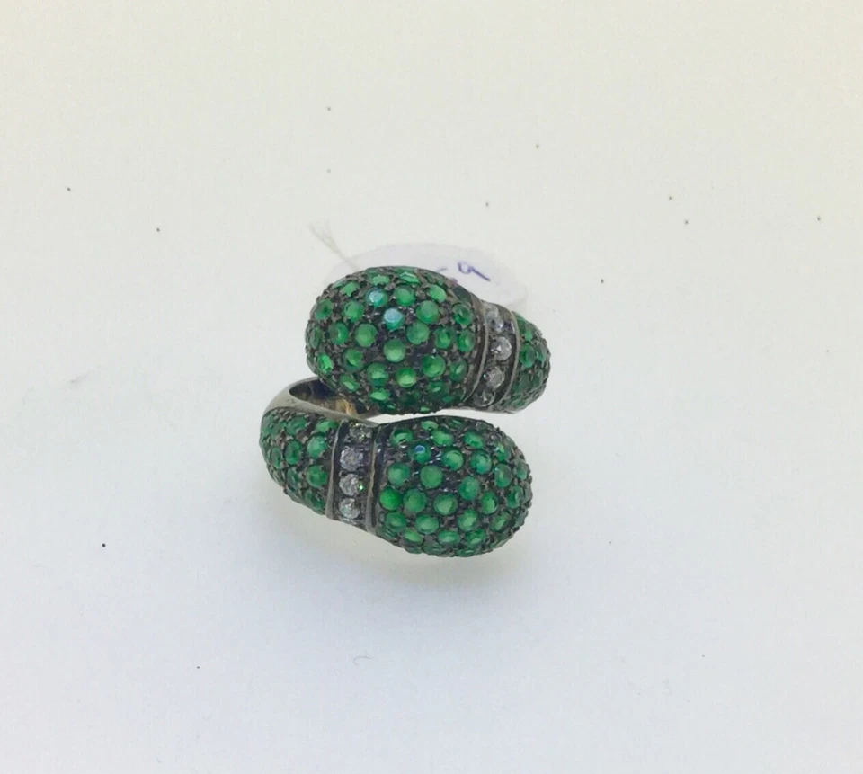 Size 6 Sterling Silver You and Me Ring w/ Pave in Green Quartz Natural Stones - Image 2 of 4