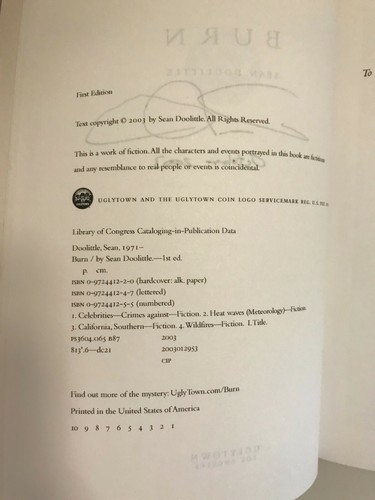 Burn, von Sean Doolittle - 2003 - signiert, Vorabbesprechung Kopie, 1. Auflage, Versandbuch - Bild 4 von 9