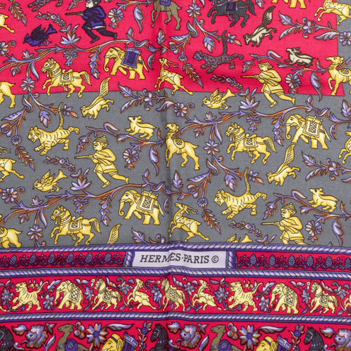 Hermes CASHMERE Shawl GM 140cm Scarf CHASSE EN INDE By MICHEL DUCHENE - Picture 3 of 8