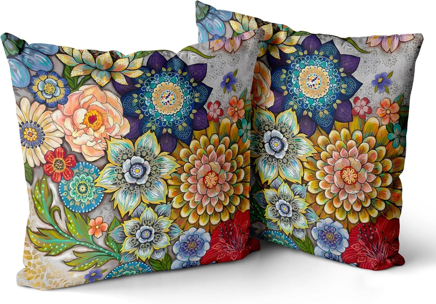 Snycler Boho Floral Throw Pillow Covers Set of 2 Colorful Boho Flower Decorative