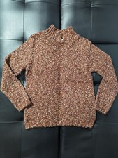 Vintage Peter Carol Knitted Ribbed Neck Brown Marled Sweater Made In USA M