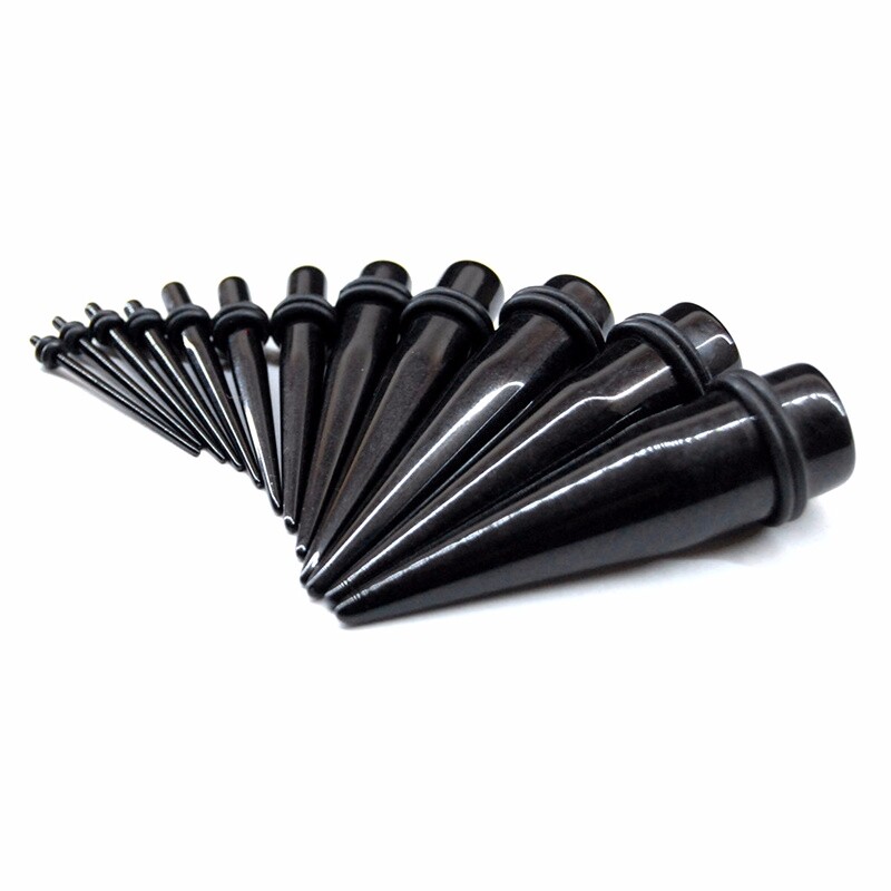LOCCY - Kit 20 Pièces écarteurs D'oreilles En Acrylique Noir - Taille 4mm à 20mm - Double Flare - Pour Hommes Et Femmes - 5