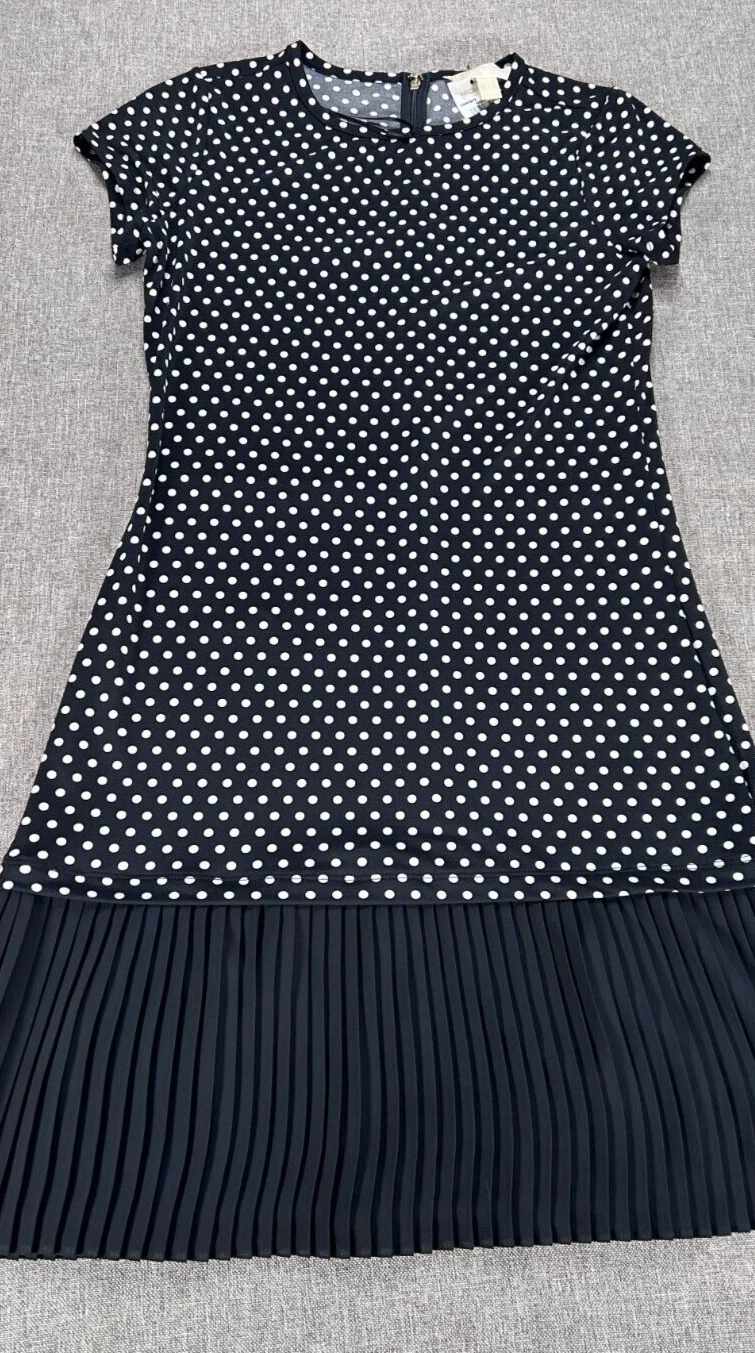 Abito Michael Kors A Line donna XS girocollo nero a pois plissettato skirT nuovo con etichette