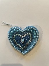 Beaded Blue Felt Heart All-occasion Ornament handmade, beads  sequins