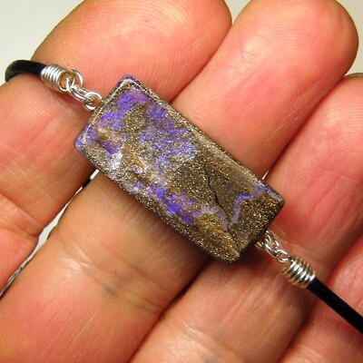 20cm LUCKY QUEENSLAND BOULDER OPAL 925 STERLING CHARM LEATHER BRACELET OCA17135