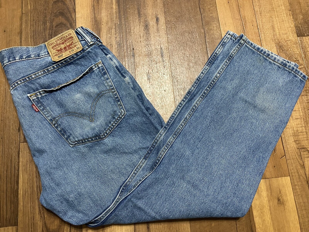 Levi Strauss 505 Straight Fit Straight Leg Denim Blue Jeans Mens Size 36x30