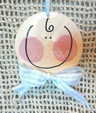 BABY BOY NURSERY ROUND CERAMIC WALL PLAQUE TILE / TRIVET ART with BOW NEW