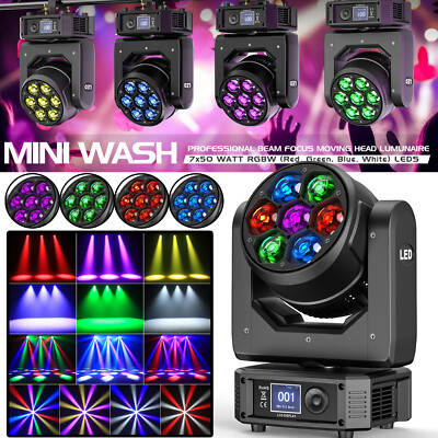 LED 7x50W RGBW Beam Wash Zoom Moving Head Stage Light DJ Disco Bar Sound Control
