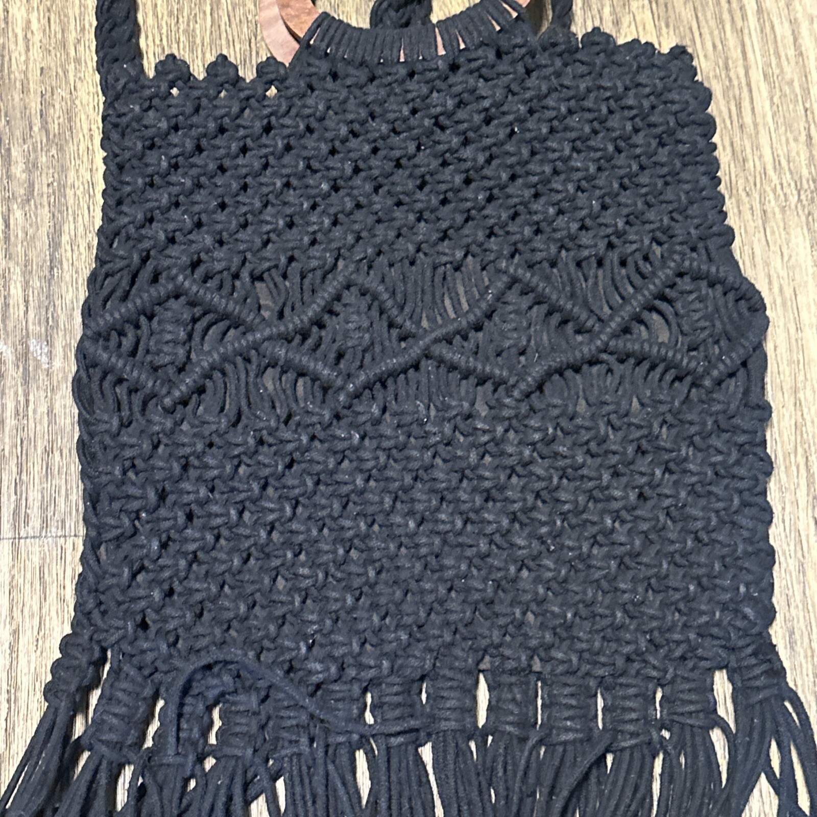 DANIELLE NICOLE Black Macrame Crochet Woven Wood … - image 8