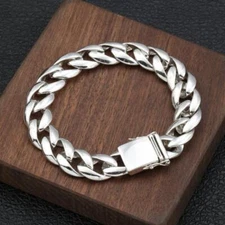 Silver Bracelet for Men Jewelry Heavy Thick Cuban Link Chain Bangle Best Gift US