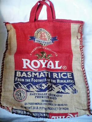 Burlap Bag Zippered Tote, Royal Basmati Rice, 20 Lb. Size, 15'' x 18''