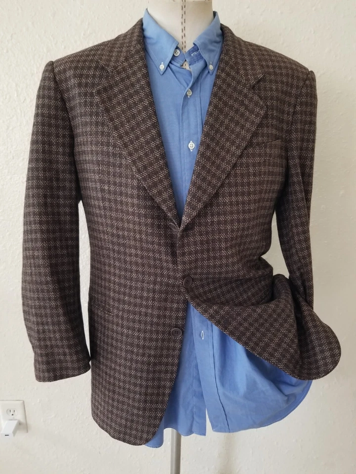 42R Armani COLLEZIONI Brown/blue wool Tweed Check Plaid Blazer Sport Coat jacket - Image 2 of 4