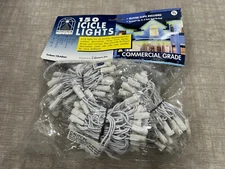 NEW Roman Bethlehem Commercial 150 Clear Christmas Icicle Lights w/ Gutter Clips